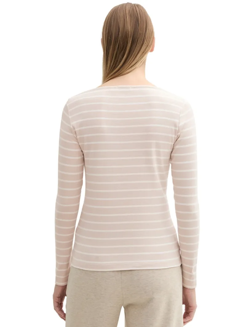 Tom Tailor Shirts*Gestreiftes Langarmshirt mit Bio-Baumwolle beige white stripe