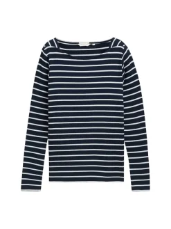 Tom Tailor Shirts*Gestreiftes Langarmshirt mit Bio-Baumwolle navy white stripe