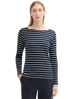 Tom Tailor Shirts*Gestreiftes Langarmshirt mit Bio-Baumwolle navy white stripe