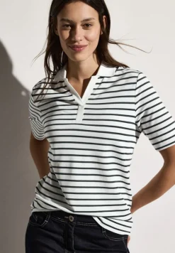 Cecil Shirts*Gestreiftes Piquée Poloshirt vanilla white