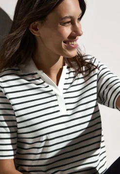 Cecil Shirts*Gestreiftes Piquée Poloshirt vanilla white