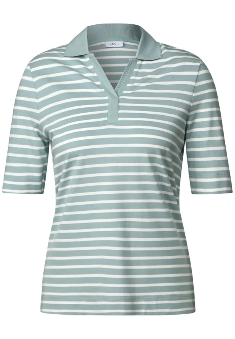Cecil Shirts*Gestreiftes Piquée Poloshirt cool salvia green