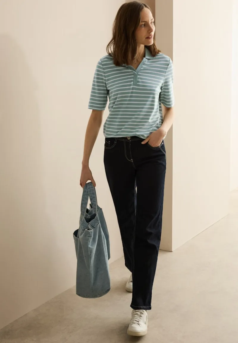 Cecil Shirts*Gestreiftes Piquée Poloshirt cool salvia green