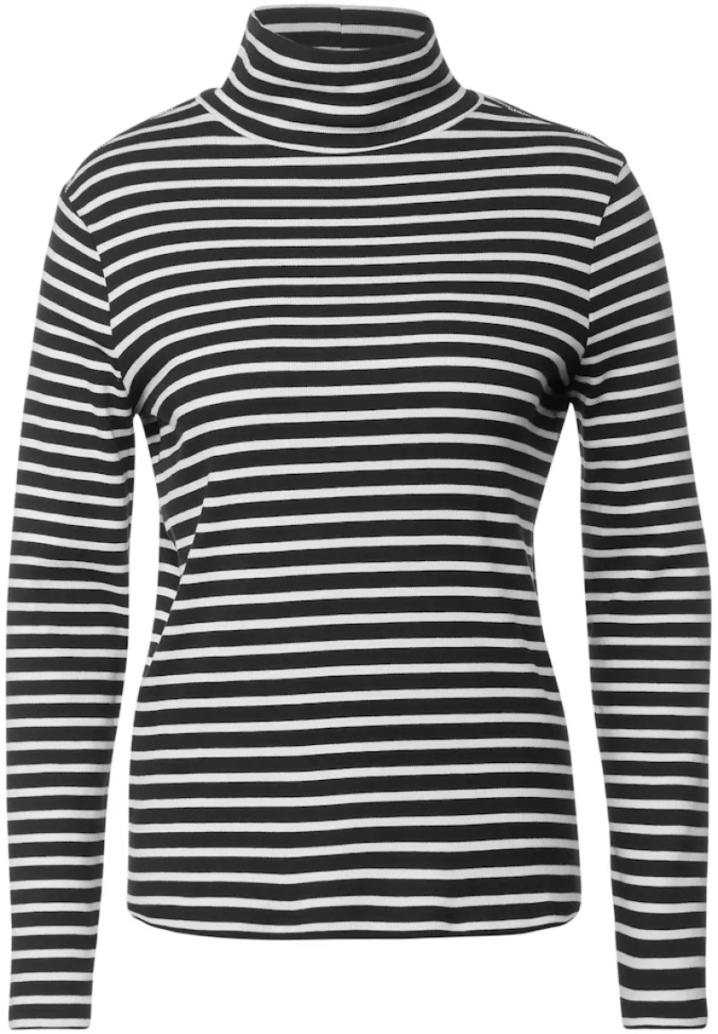 Cecil Shirts*Gestreiftes Rollkragenshirt Black