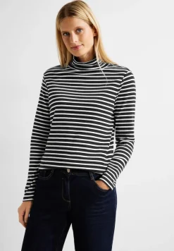 Cecil Shirts*Gestreiftes Rollkragenshirt Black