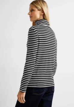 Cecil Shirts*Gestreiftes Rollkragenshirt Black