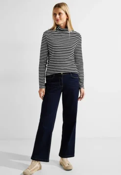 Cecil Shirts*Gestreiftes Rollkragenshirt Black