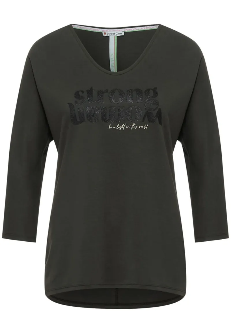 Street One Shirts*Glitter Wording Shirt bassy olive