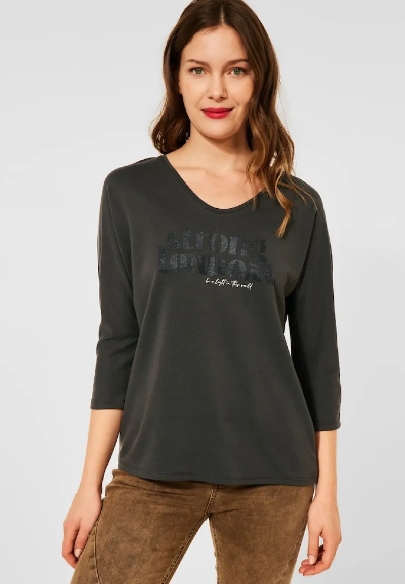 Street One Shirts*Glitter Wording Shirt bassy olive