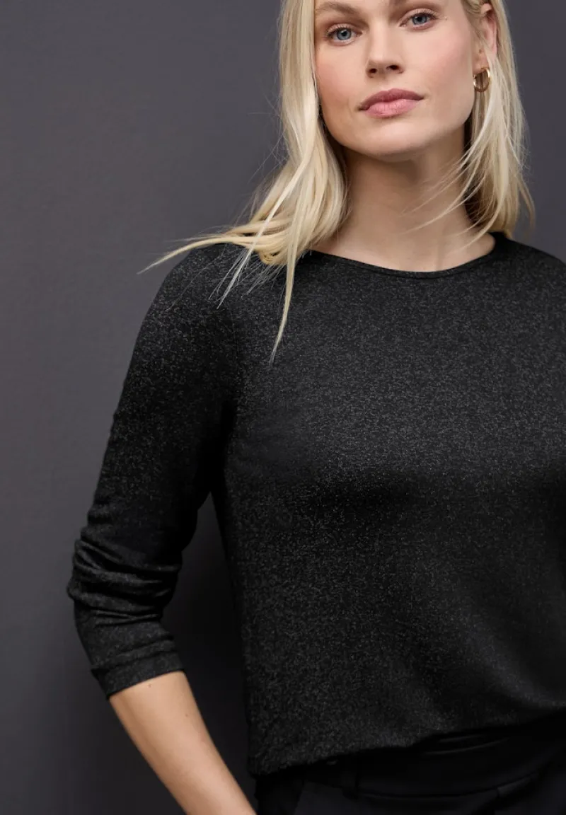 Street One Shirts*Glitzer Strick-Look Shirt Black