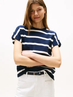 Tommy Hilfiger Shirts*GOLD BUTTON MDRN C-NK SS TEE dark night navy-ivory silk stp