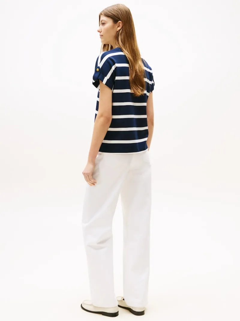 Tommy Hilfiger Shirts*GOLD BUTTON MDRN C-NK SS TEE dark night navy-ivory silk stp