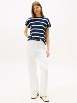 Tommy Hilfiger Shirts*GOLD BUTTON MDRN C-NK SS TEE dark night navy-ivory silk stp