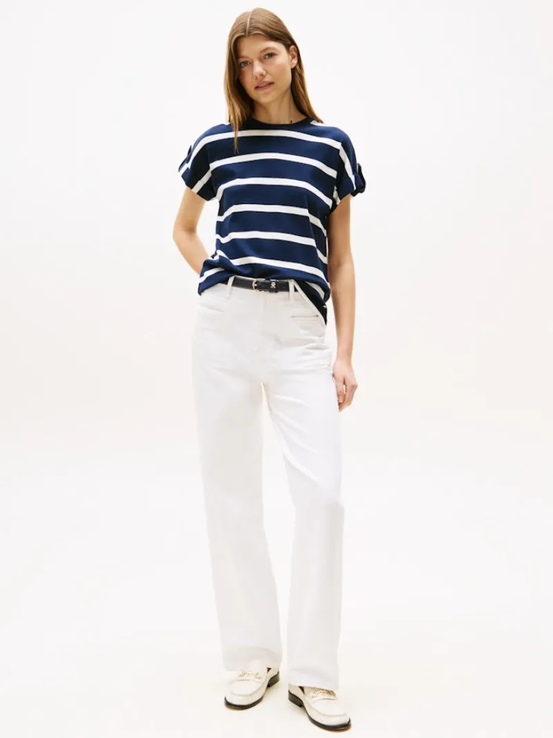 Tommy Hilfiger Shirts*GOLD BUTTON MDRN C-NK SS TEE dark night navy-ivory silk stp