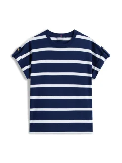 Tommy Hilfiger Shirts*GOLD BUTTON MDRN C-NK SS TEE dark night navy-ivory silk stp