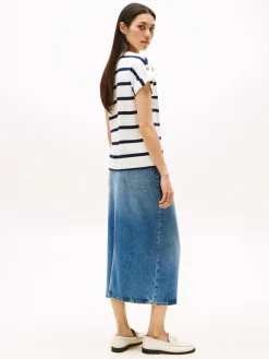 Tommy Hilfiger Shirts*GOLD BUTTON MDRN C-NK SS TEE ivory silk-dark night navy stp