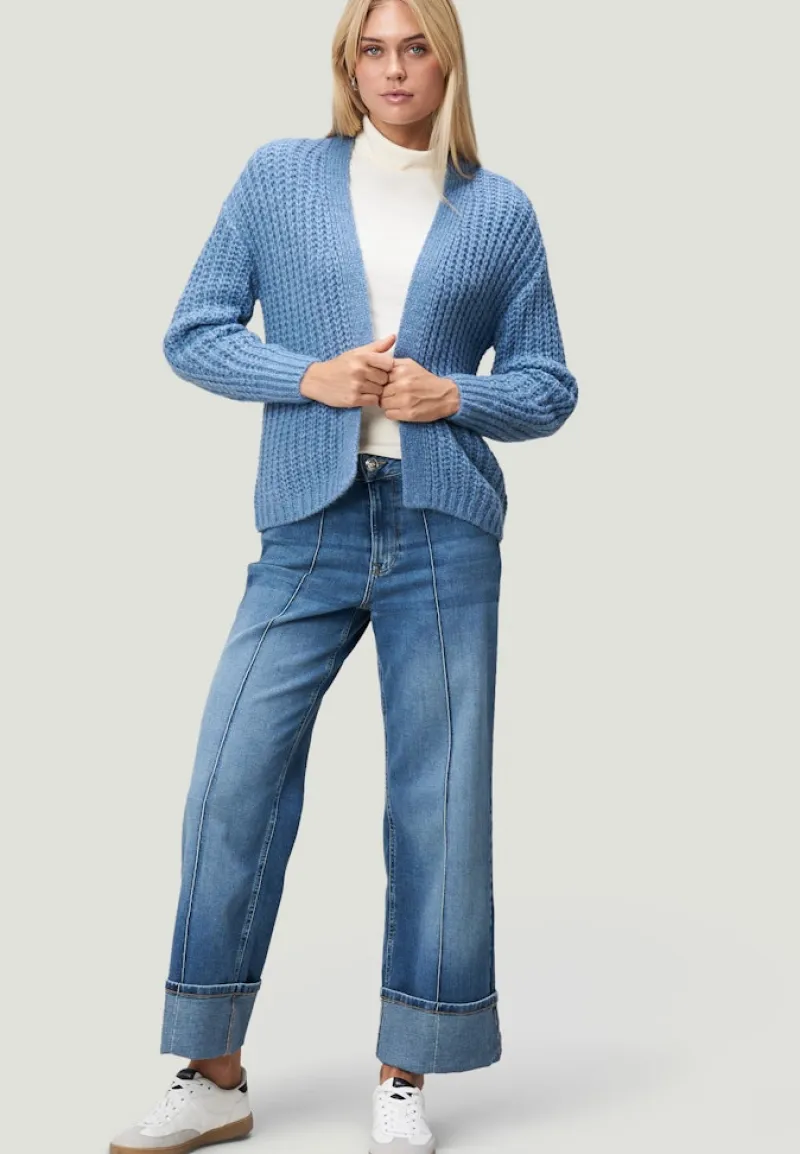 Zero Pullover & Sweatshirts*Grobstrickjacke offener Style middle blue melange