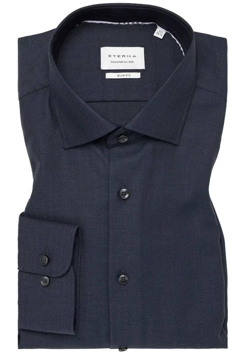 ETERNA Hemden|Big Boys*Hemd Fischgrat Langarm anthrazit