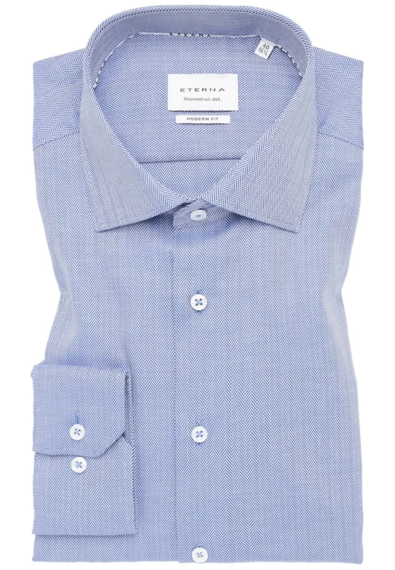 ETERNA Hemden|Big Boys*Hemd Fischgrat Langarm mittelblau