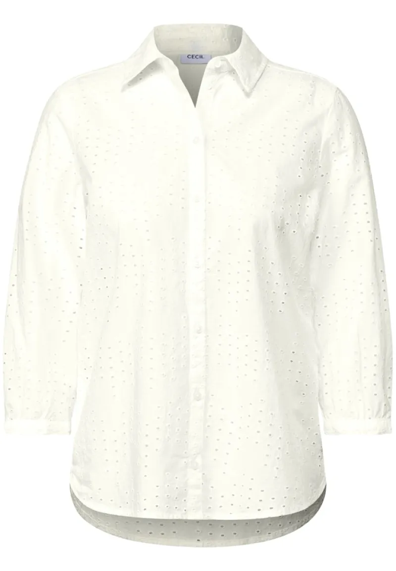 Cecil Blusen*Hemdbluse mit Lochstickerei vanilla white