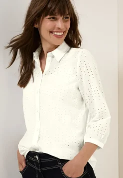 Cecil Blusen*Hemdbluse mit Lochstickerei vanilla white