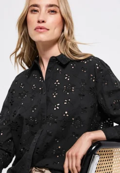 Street One Blusen*Hemdbluse mit Lochstickerei Black