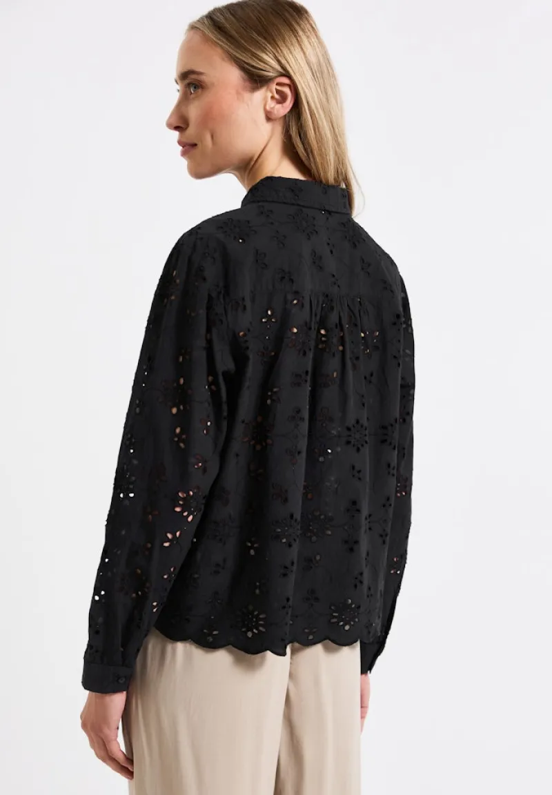 Street One Blusen*Hemdbluse mit Lochstickerei Black
