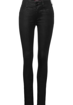 Street One Hosen*High Waist Denim mit Coating sleek black coated