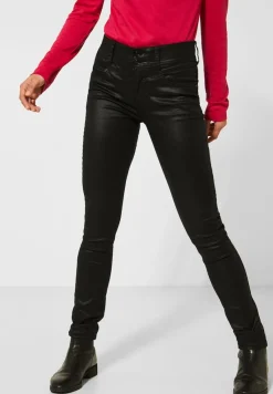 Street One Hosen*High Waist Denim mit Coating sleek black coated