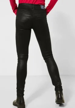 Street One Hosen*High Waist Denim mit Coating sleek black coated
