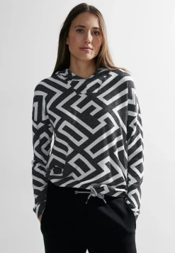 Cecil Shirts*Hoodie Langarmshirt black melange