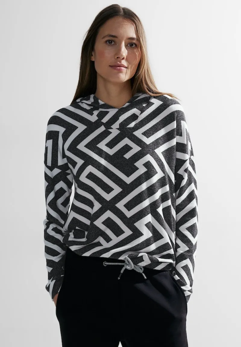 Cecil Shirts*Hoodie Langarmshirt black melange