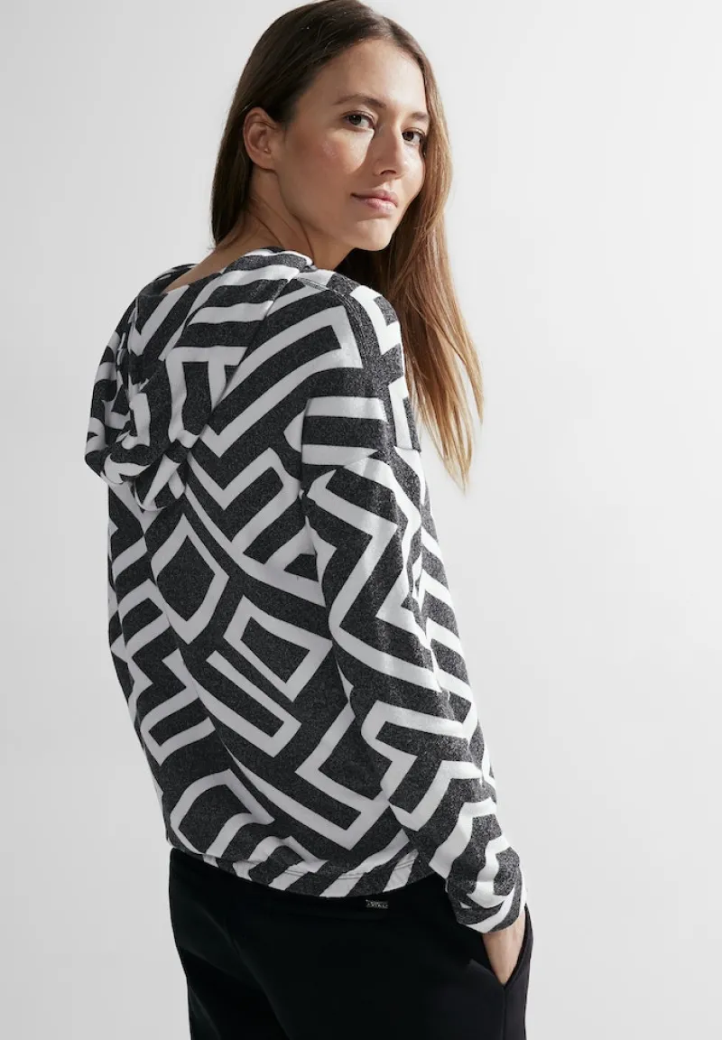 Cecil Shirts*Hoodie Langarmshirt black melange