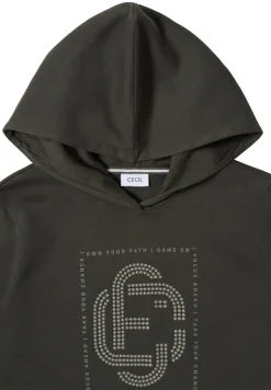 Cecil Shirts*Hoodie mit Schmucksteinen raw khaki