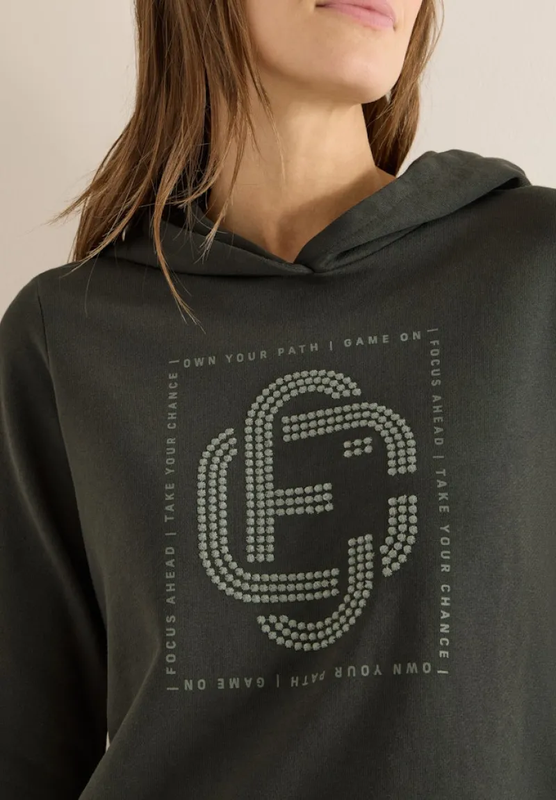 Cecil Shirts*Hoodie mit Schmucksteinen raw khaki