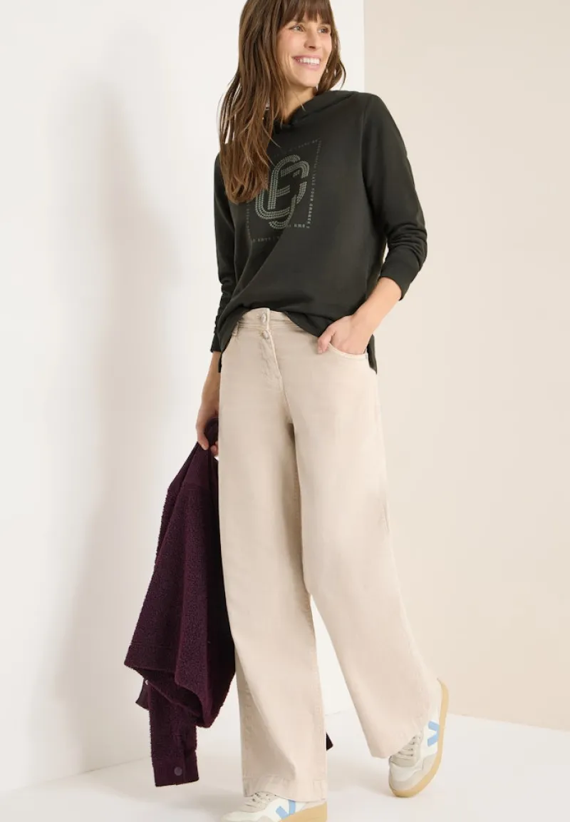 Cecil Shirts*Hoodie mit Schmucksteinen raw khaki