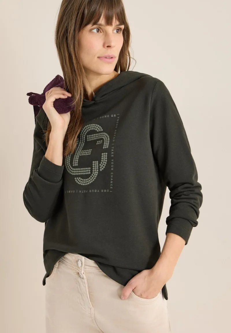Cecil Shirts*Hoodie mit Schmucksteinen raw khaki