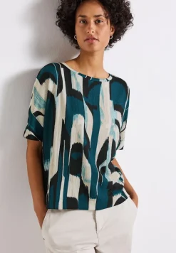 Street One Shirts*Ikat Print Crinkle Shirt tide blue