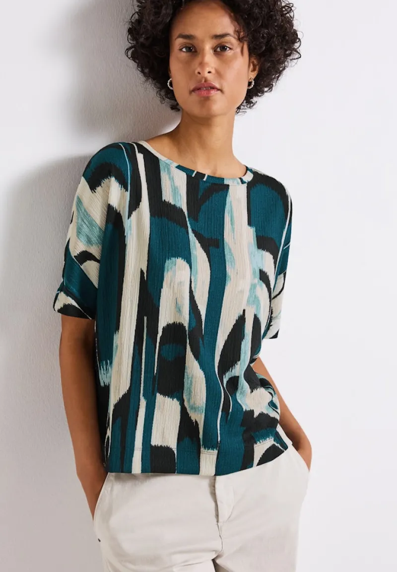 Street One Shirts*Ikat Print Crinkle Shirt tide blue