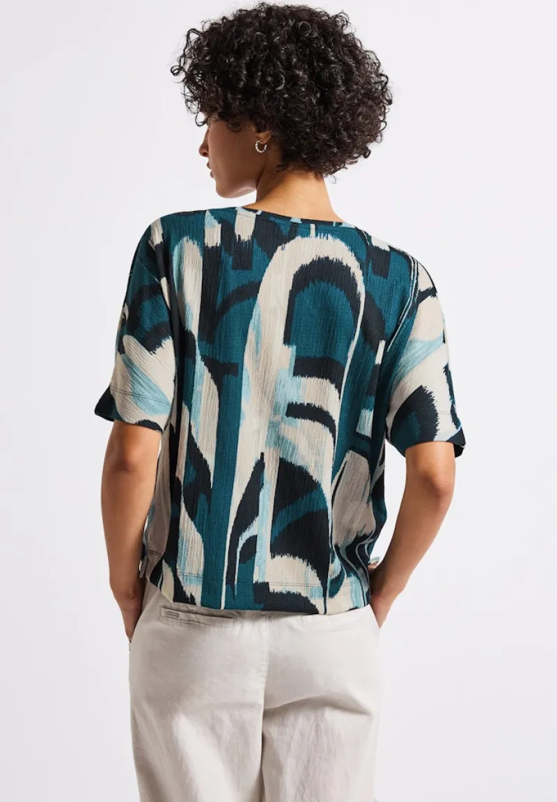 Street One Shirts*Ikat Print Crinkle Shirt tide blue