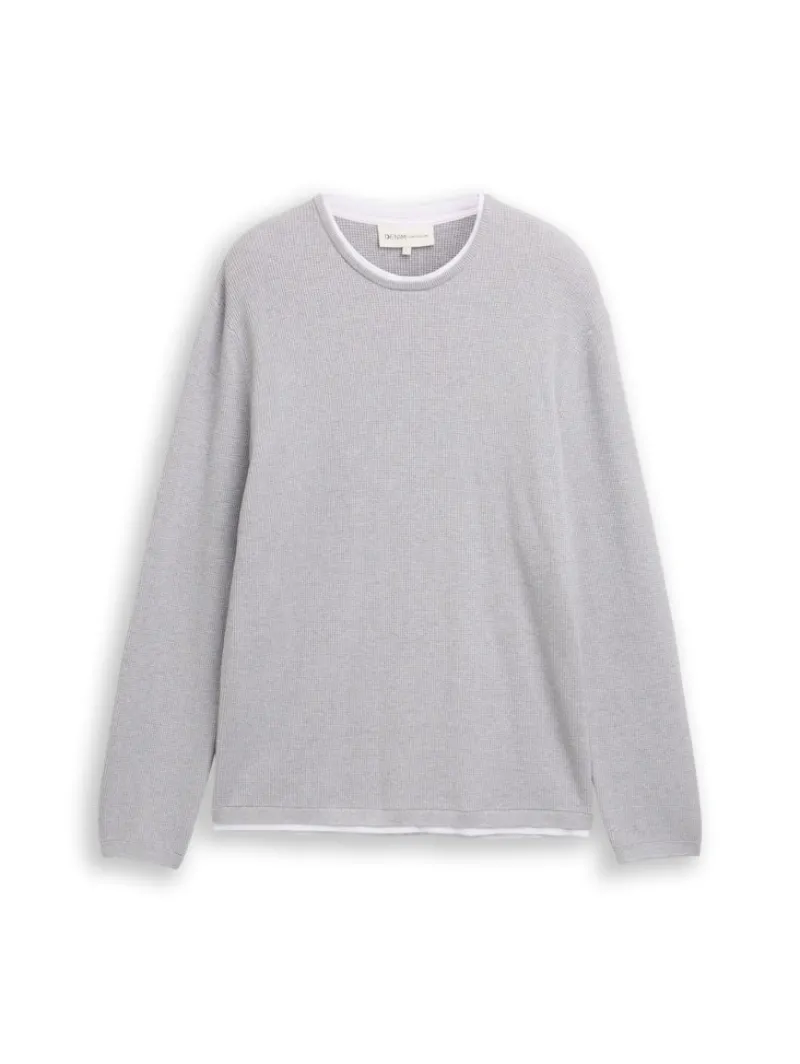 Tom Tailor Denim Pullover & Sweatshirts*2-in-1 Strickpullover aus Baumwolle light stone grey melange