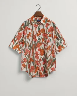 Gant Blusen*Iris Baumwoll Seiden Kurzarmbluse mit Print eggshell
