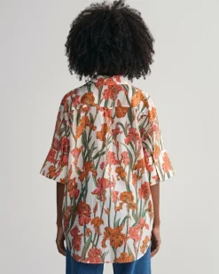 Gant Blusen*Iris Baumwoll Seiden Kurzarmbluse mit Print eggshell