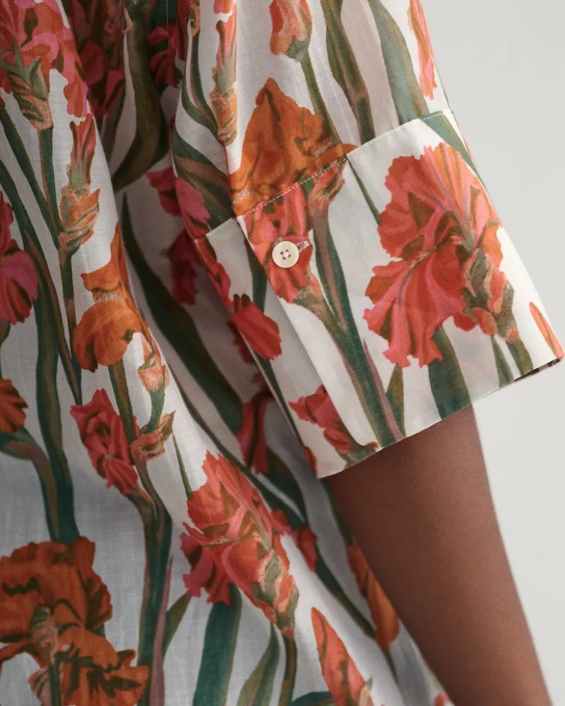 Gant Blusen*Iris Baumwoll Seiden Kurzarmbluse mit Print eggshell