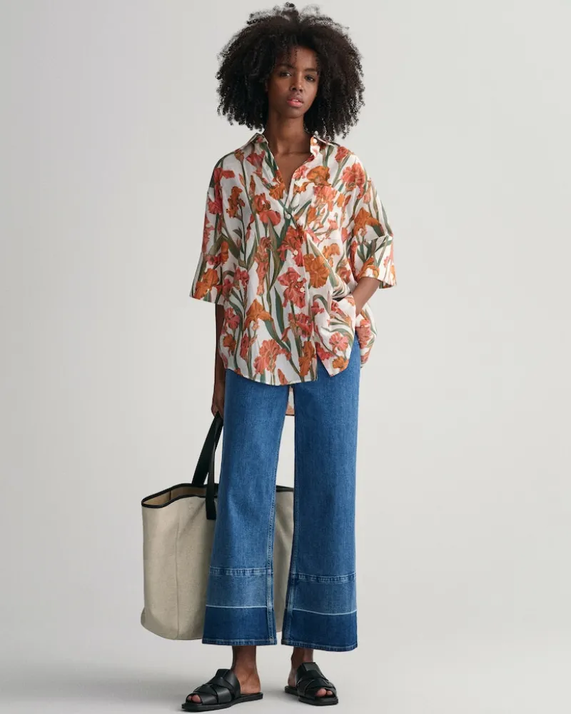 Gant Blusen*Iris Baumwoll Seiden Kurzarmbluse mit Print eggshell