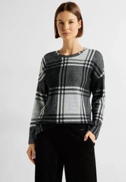 Cecil Shirts*Jacquard Karoshirt Black