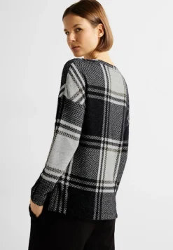 Cecil Shirts*Jacquard Karoshirt Black