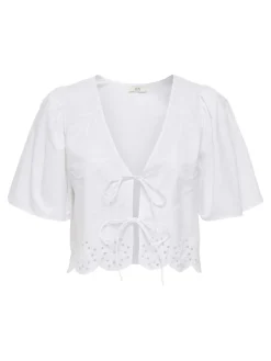 JDY Blusen*ALICE S/S TIE TOP WVN Bright White