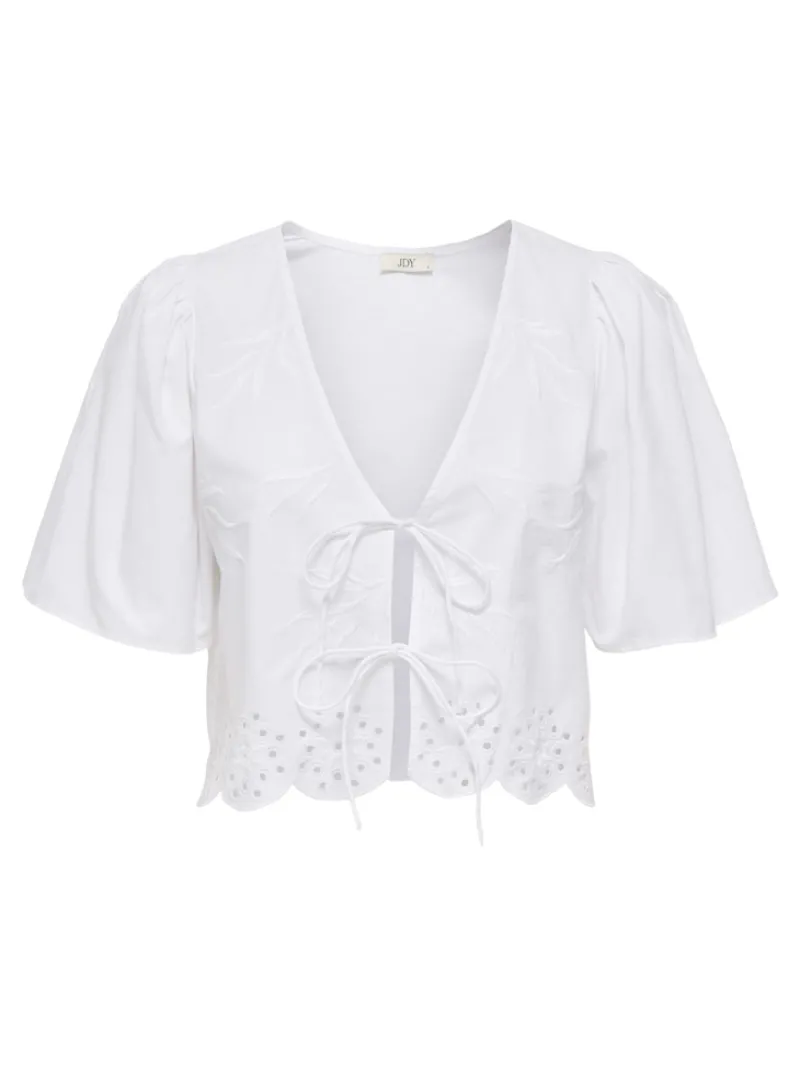 JDY Blusen*ALICE S/S TIE TOP WVN Bright White