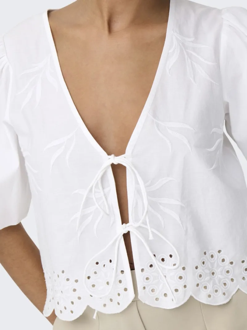 JDY Blusen*ALICE S/S TIE TOP WVN Bright White